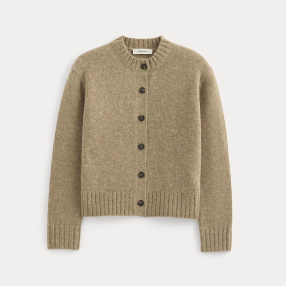 Everlane Women's Crew Cardigan in Alpaca in Dark Heathered Camel, Size L - Picture 2 of 2